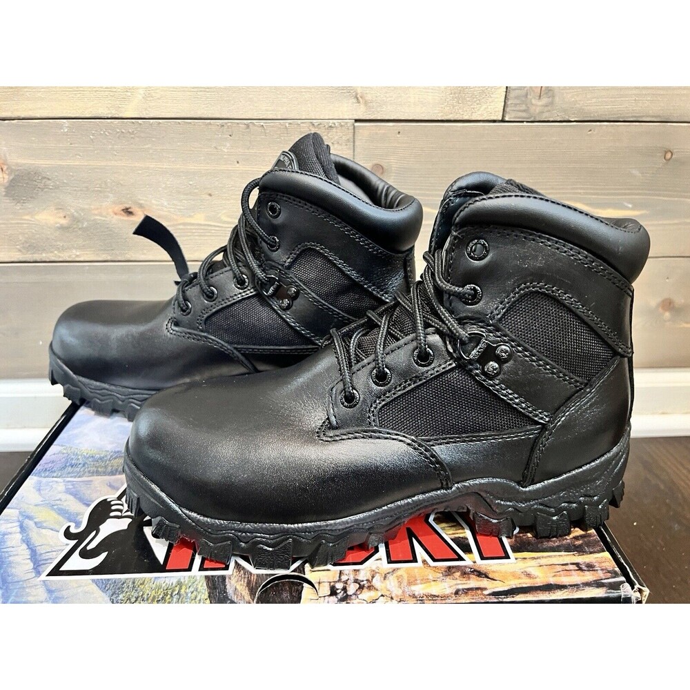 NEW Rocky Alpha Force 6” Black Leather Men’s Boots Size 6.5 W Waterproof - Picture 3 of 10